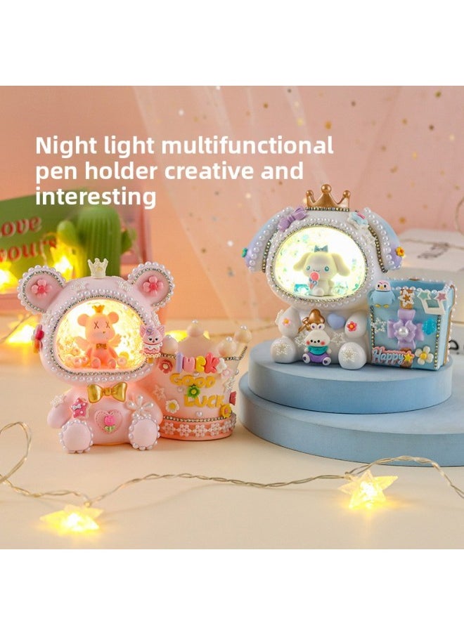 Mermaid Nightlight Children's Handmade Diy Material Bag Creative Production Shell Lamp Ornaments Educational Luminous Toys-Color:Lace Purple Rabbit