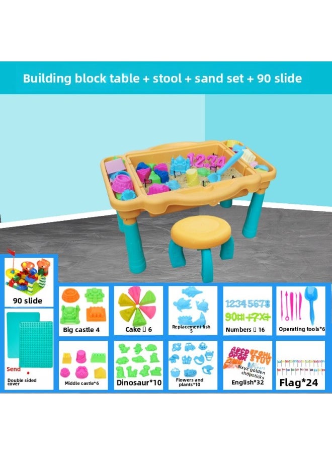 Children's Space Toy Sand Table Set Indoor Play Color Sand Boys And Girls Safety Baby Clay Color Mud Building Blocks Table-Specifications:Play Sand Table + Stool +6kg [soil Color] Sand To 119 Mold +100 Slide
