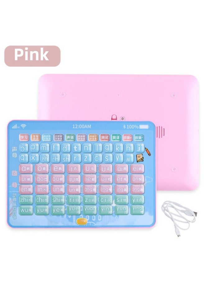 Preschool Children Intelligent Early Education Tablet Learning Chinese Pinyin Point Reading Machine Toys Children's Day Gift-Color:Pinyin Tablet USB Charging (pink)