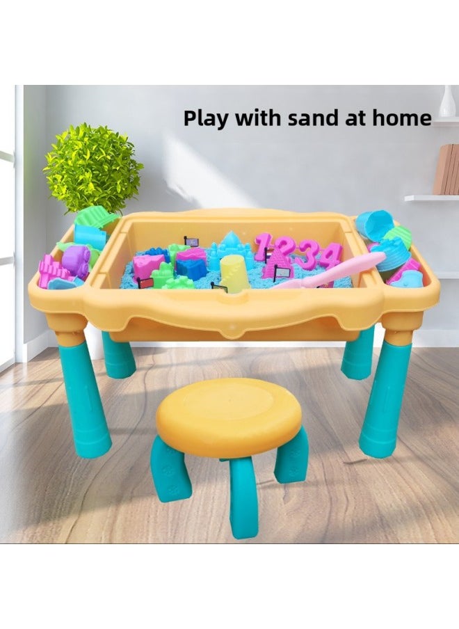 Children's Space Toy Sand Table Set Indoor Play Color Sand Boys And Girls Safety Baby Clay Color Mud Building Blocks Table-Specifications:Play Sand Table +2kg [Purple] Sand To Send 32 Molds