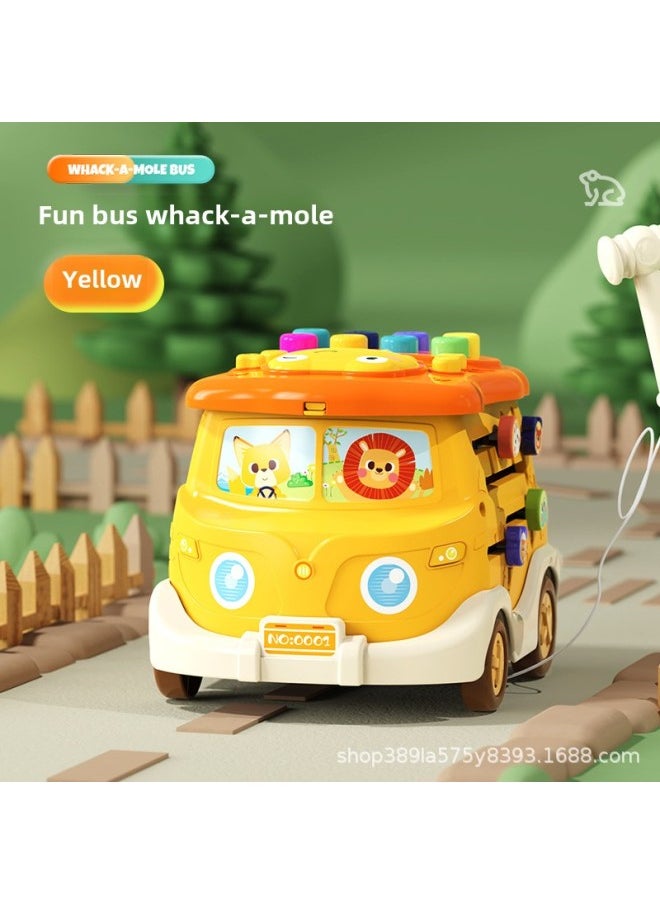 Baby Educational Early Education Bus Six-sided Drum Pat Drum Multi-functional Hamster Bus Toy-Color:Yellow