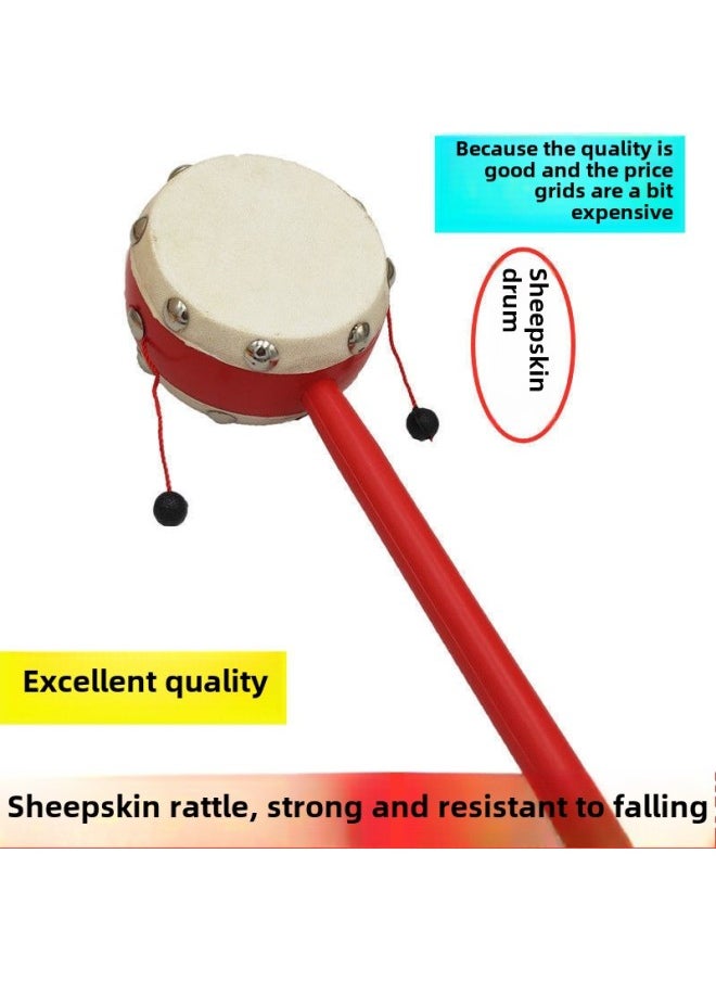 Rattle Baby Toy Wooden Baby Bite Toy 0-6-12 Months Old-Fashioned Nostalgic Free Shipping-Color:Small Sheepskin Drum
