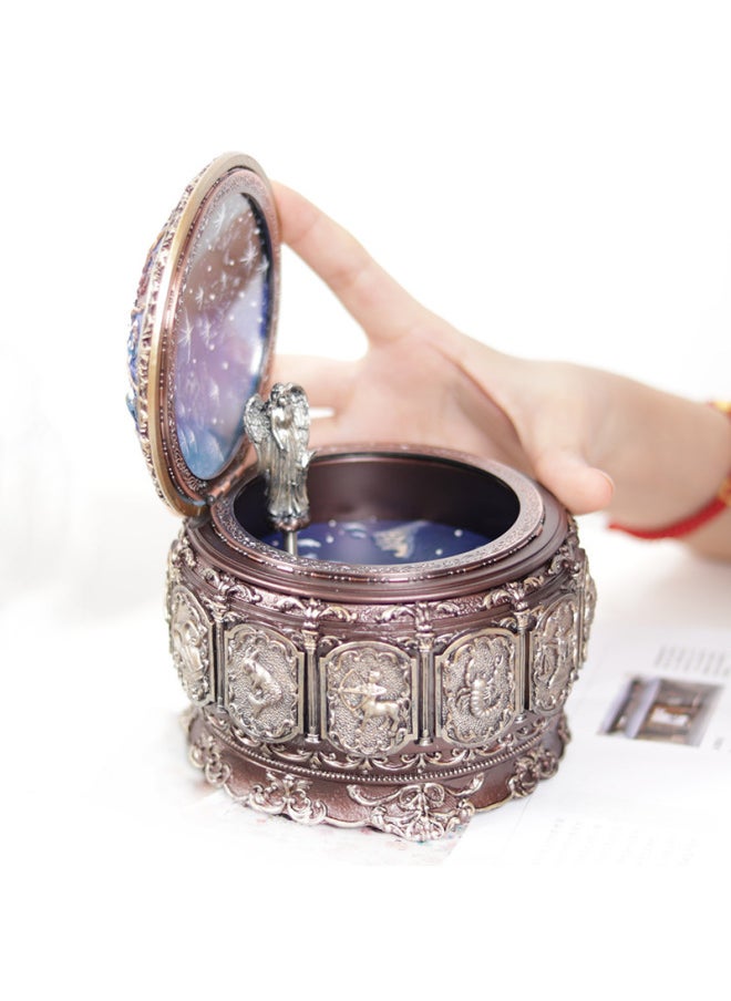Vintage Zodiac Sign Music Box Creative Premium Birthday Gift For Girls Rotating Glowing Music Box Toy-Color:Aquarius-Size:More Than 12 Music Can Be Customized