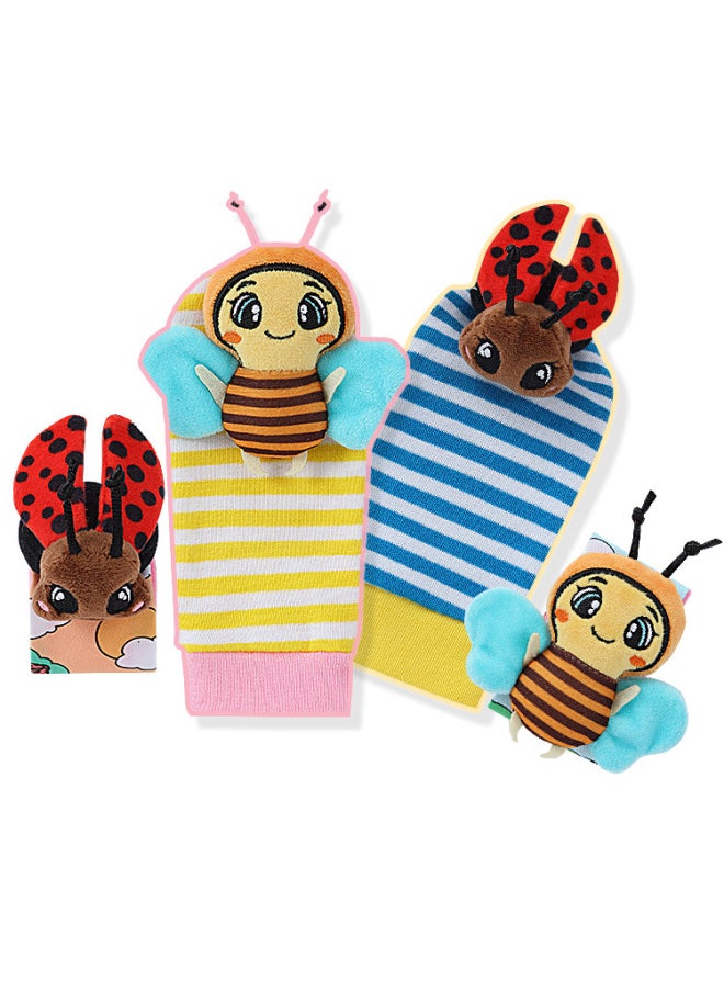 Newborn Baby Cartoon Animal Rattle Wrist Strap Socks Baby Educational Soothing Toys 0-1 Year Old Wholesale-Color:Mix And Match (2 Socks 2 Wrist Strap)