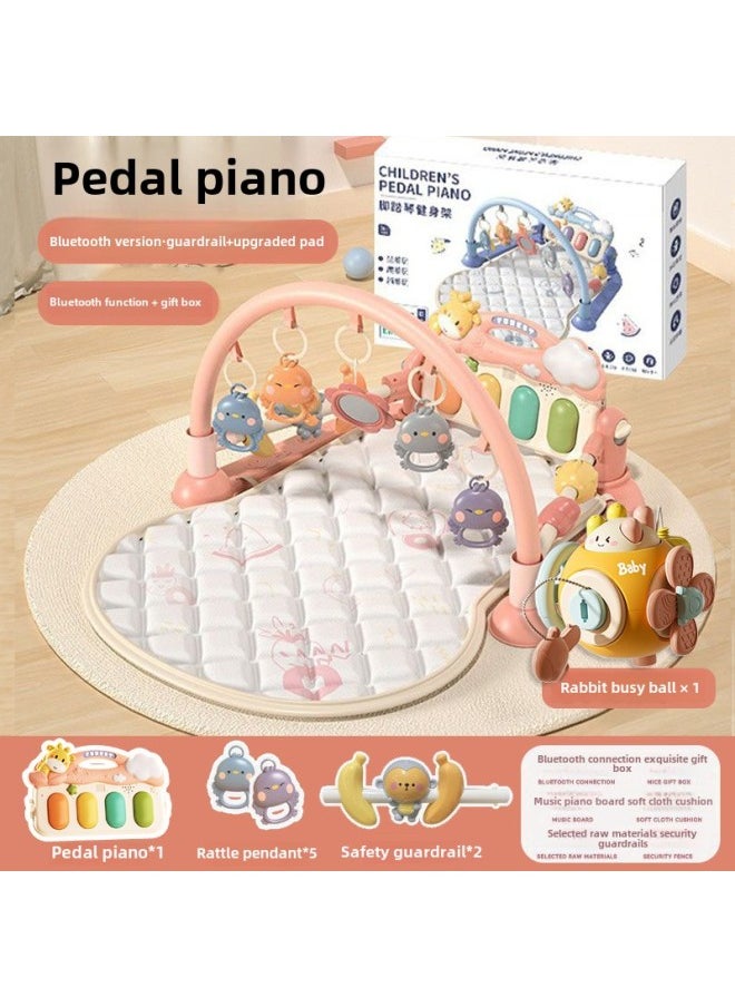 Foot Piano Baby Gym Rack 0-3 Months Infant Toys 0-6 Years Old Girl Baby Newborn Gift-Color:Powder-Bluetooth Guardrail Pedal Piano Rabbit Busy Ball ]-Specifications:Battery