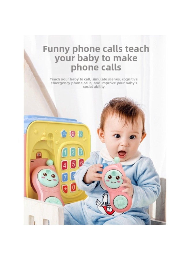 Baby's Six-sided Drum Toy Puzzle Box Multi-sided Drum Body Music Hand Drum Early Education Hand Racket Intelligence Cube Young Six Months-Color:611 Deluxe Edition [send Rechargeable Battery] + Children's Mobile Phone + Bus Knocking Car