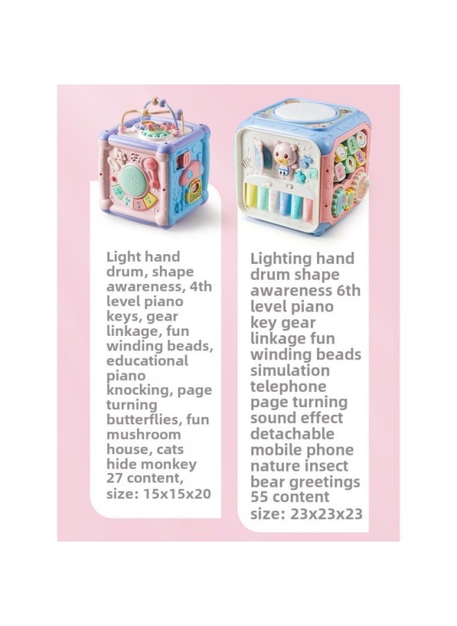 Baby's Six-sided Drum Toy Puzzle Box Multi-sided Drum Body Music Hand Drum Early Education Hand Racket Intelligence Cube Young Six Months-Color:611 Deluxe Edition [send Rechargeable Battery] + Children's Mobile Phone + Bus Knocking Car
