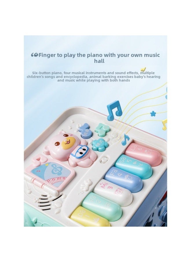 Baby's Six-sided Drum Toy Puzzle Box Multi-sided Drum Body Music Hand Drum Early Education Hand Racket Intelligence Cube Young Six Months-Color:611 Deluxe Edition [send Rechargeable Battery] + Children's Mobile Phone + Bus Knocking Car