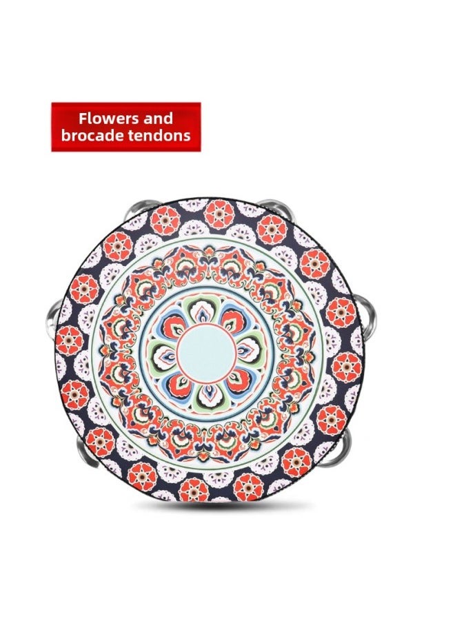 Xinjiang Uygur Tambourine Musical Instrument Examination Tambourine Kindergarten Tambourine Drum With Hand Drum Dunhuang Dance Tambourine Hanfu Ancient Costasy Drum-Color: 6inch (15cm)