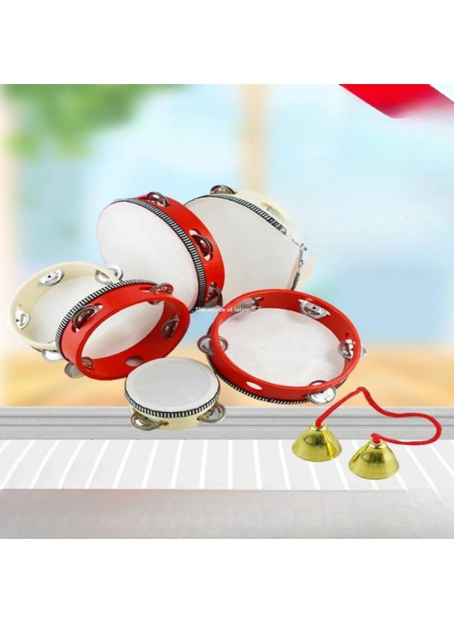 Tambourine Kindergarten Dance Props Children's Tambourine Musical Instrument Orff Vitamin Grade Examination Xinjiang Bell Lingbao-Color:Streamer 6inch Wood Color Tambourine