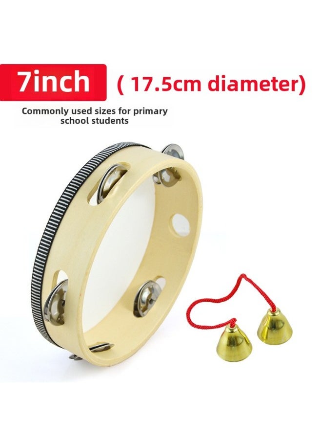 Tambourine Kindergarten Dance Props Children's Tambourine Musical Instrument Orff Vitamin Grade Examination Xinjiang Bell Lingbao-Color:Streamer 6inch Wood Color Tambourine