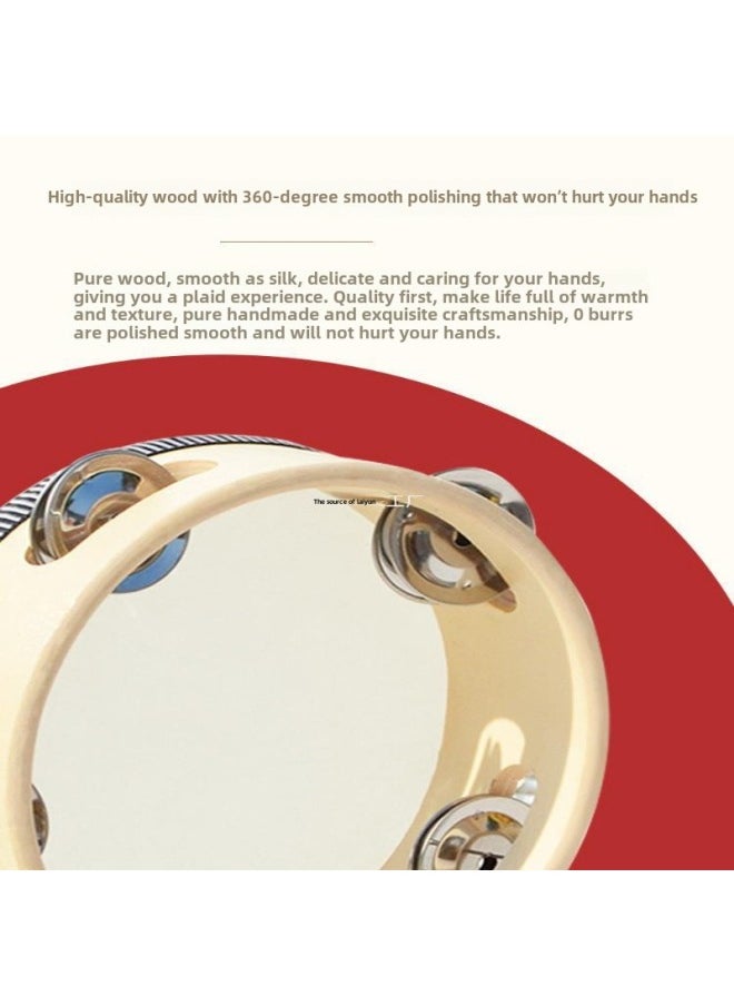 Tambourine Kindergarten Dance Props Children's Tambourine Musical Instrument Orff Vitamin Grade Examination Xinjiang Bell Lingbao-Color:Streamer 6inch Wood Color Tambourine