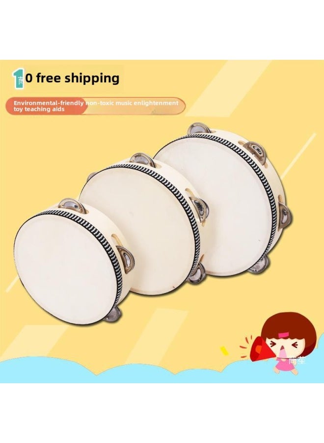Children's Dance Examination Xinjiang Tambourine Orff Percussion Instrument Tambourine Kindergarten Teaching Aware Children's Hand Drum-Color:Log 8inch Bell Ring Without Drum