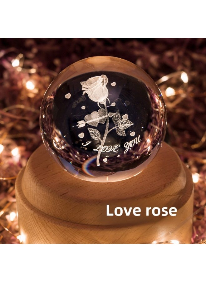Creative Gift Wooden Music Box For Girls Gift Elk Birthday Octave Crystal Ball Music Box Z1-Color:Love Rose-Dimensions:Music Box Fairy Tale