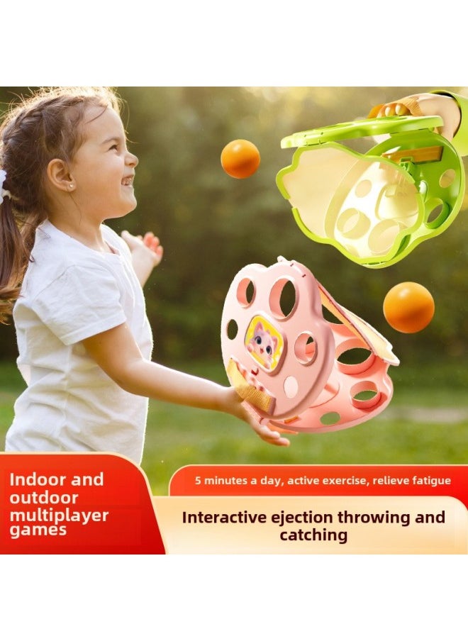 Children's Hand-ball-throwing And Catching Sports Table Tennis Outdoor Parent-child Fitness Toys Hand-ball Educational Toys-Color:Interactive Ejection Throwing And Catching Ball  2 Shots And 4 Balls