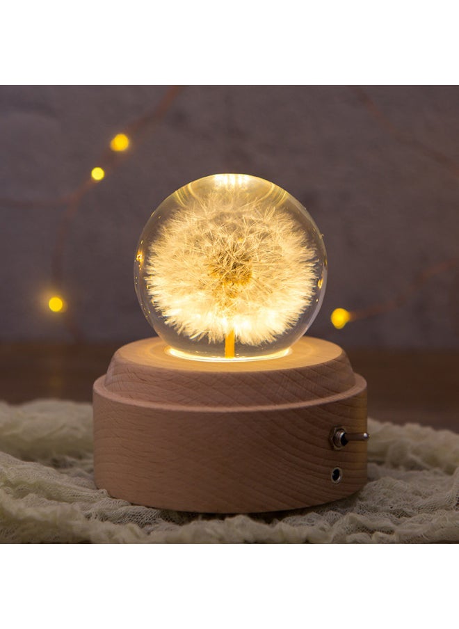 Gift For Girls Dandelion Crystal Ball Music Box Wooden Music Box Eternal Flower Music Box Birthday Z1-Color:Medium Dandelion Warm Light Rotating Music Box-Dimensions:Frozen