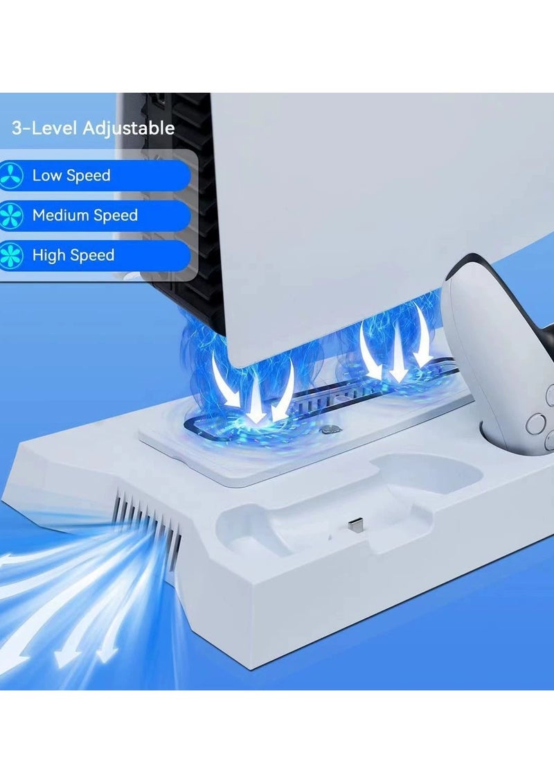 PS5 Cooling Fan Stand, Fast Charger for PS5 Dual Sense Controllers, PS5 Vertical Stand for PS5 Disc  Digital Editions （White)