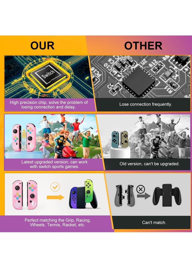 Joy Cons Wireless Controller for Nintendo Switch, L/R Controllers Replacement Compatible with Nintendo Switch/Lite/OLED, Joystick with Wake-up/Screenshot/Dual Vibration (Pink)