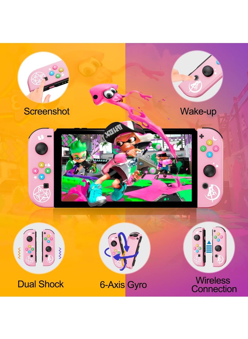 Joy Cons Wireless Controller for Nintendo Switch, L/R Controllers Replacement Compatible with Nintendo Switch/Lite/OLED, Joystick with Wake-up/Screenshot/Dual Vibration (Pink)