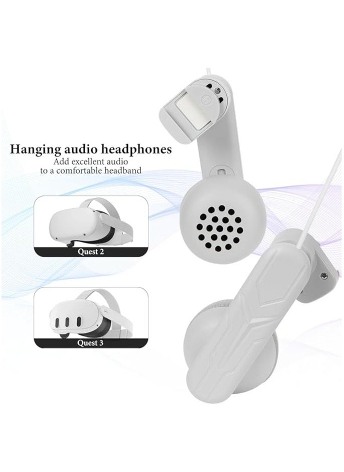 VR Ear Protector Enhanced Sound Compatible with Meta Quest 3 / Quest 2, Headset Sound Collector, Comfort On-Ear Earflap, Headphone Extension Gaming Accessories (White, 1 Pair)