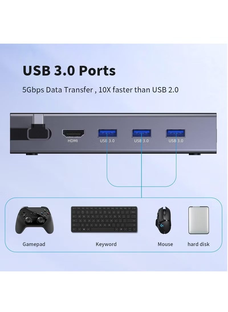 Docking Station, 6-in-1 Steam Deck Dock with HDMI 2.0 4K@60Hz, Gigabit Ethernet, 3 USB 3.0 and 100W USB C Charging Port for Steam Deck and Asus Rog Ally