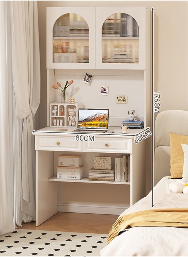 Modern Multifunctional Computer Table Home Office Writing Workstation with Drawers Glass Door & Storage Shelves 80 CM