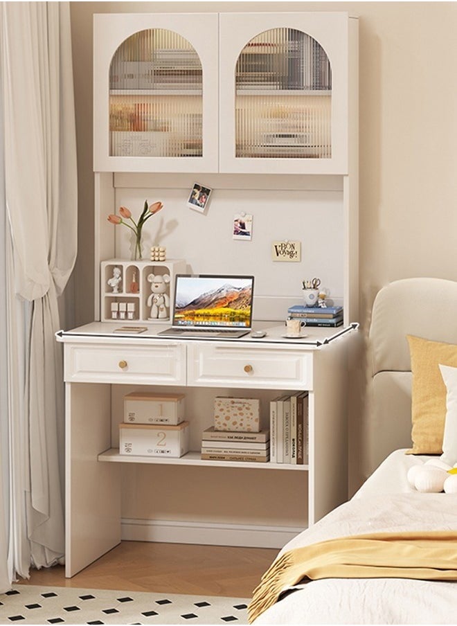 Modern Multifunctional Computer Table Home Office Writing Workstation with Drawers Glass Door & Storage Shelves 80 CM