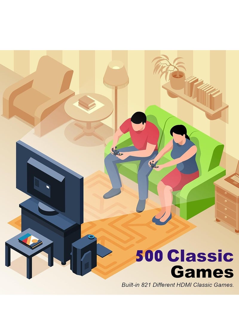 Classic Retro Mini Game Console, Built-in 500 Games with 2 Controllers, HDMI Port - Children Gift, Happy Childhood Memories
