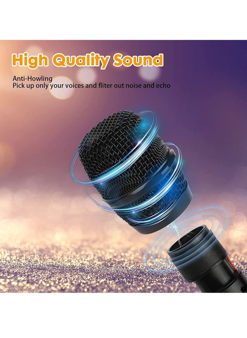 UHF Wireless Unidirectional Microphone Handheld Mic with Receiver 1/4 Output for Conference/Weddings/Church/Stage/Party/Karaoke, 80ft (Duel Cordless) (Black)