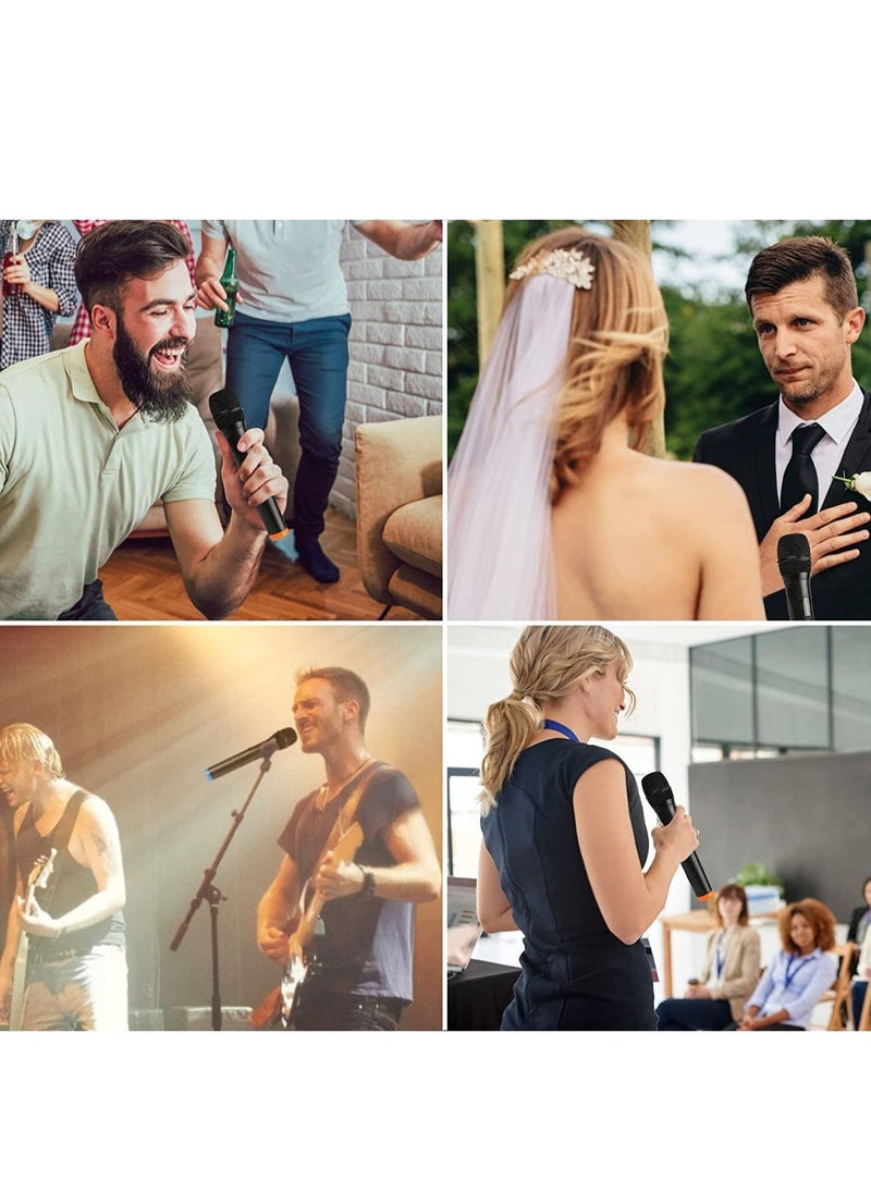 UHF Wireless Unidirectional Microphone Handheld Mic with Receiver 1/4 Output for Conference/Weddings/Church/Stage/Party/Karaoke, 80ft (Duel Cordless) (Black)