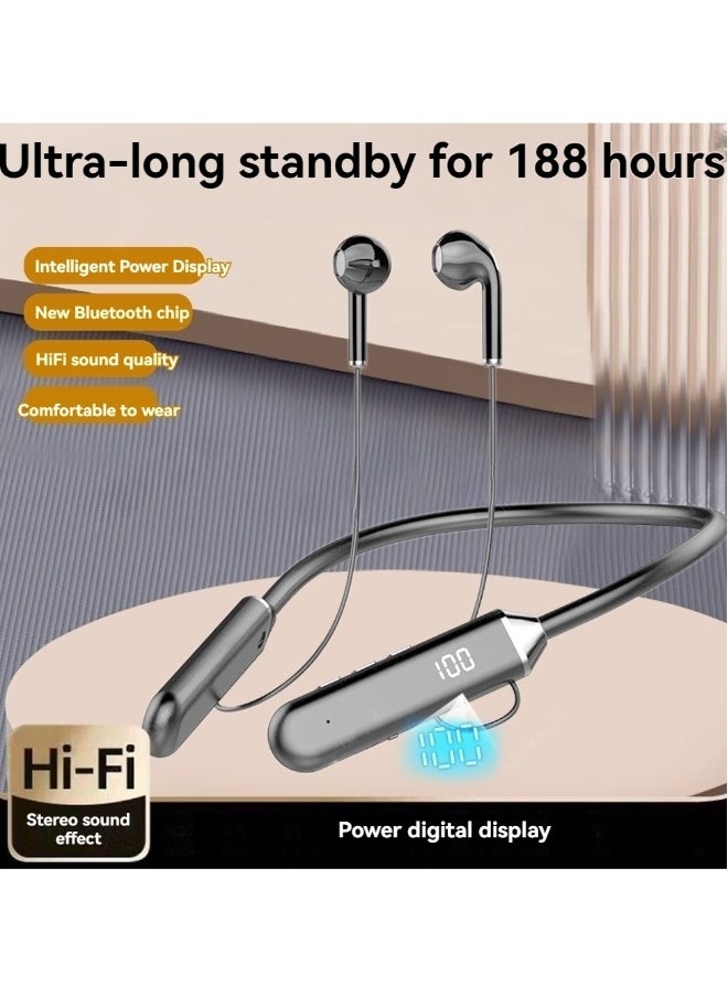 New digital display hanging neck type wireless bluetooth headset digital display large capacity bluetooth sports headset black