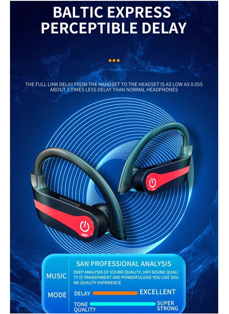 YYK-Q63 Wireless Bluetooth Headset, Large Battery, On-Ear Design, Noise Cancellation, Extra Long Battery Life, Sports Headset for Talking - Red  Black