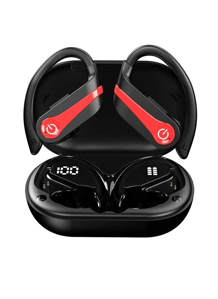 YYK-Q63 Wireless Bluetooth Headset, Large Battery, On-Ear Design, Noise Cancellation, Extra Long Battery Life, Sports Headset for Talking - Red  Black