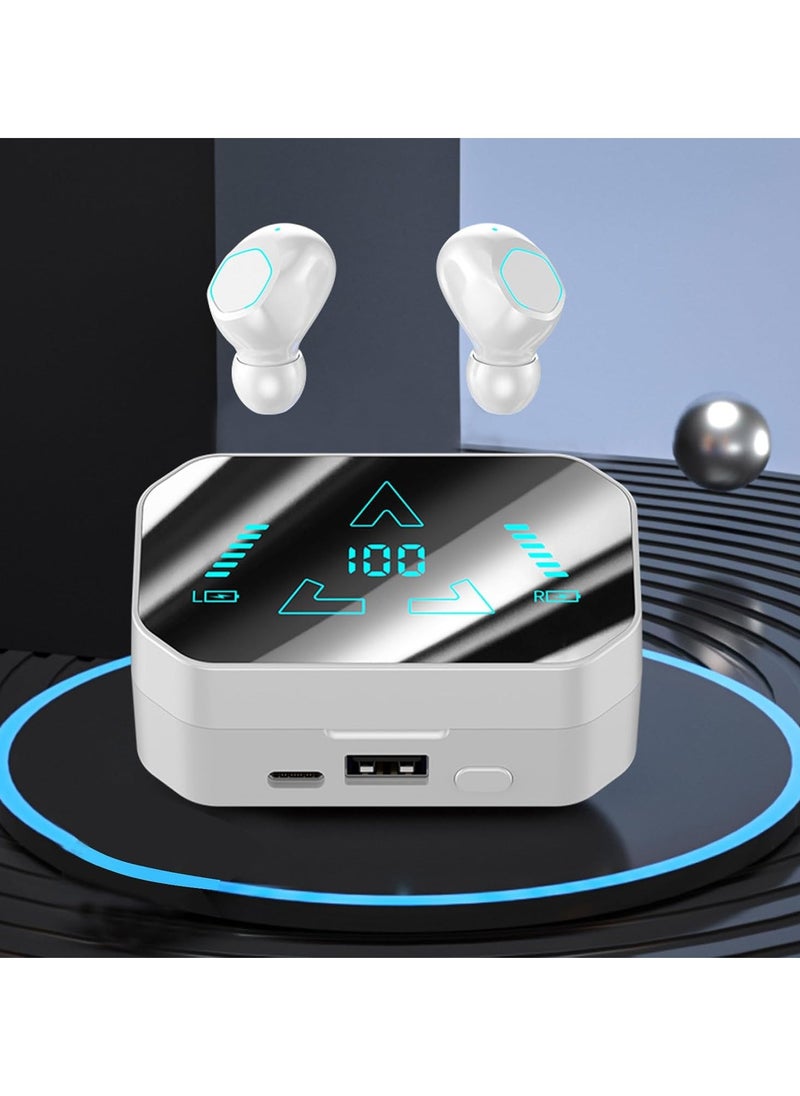Bluetooth Earbuds - Wireless Earbuds with 95 Hours Battery Life, Sports Earbuds, Earphones Digital Display Charging Case, IPX4 Waterproof with Flashlight, Earphones Bluetooth Headset (White)
