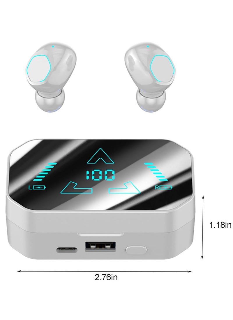 Bluetooth Earbuds - Wireless Earbuds with 95 Hours Battery Life, Sports Earbuds, Earphones Digital Display Charging Case, IPX4 Waterproof with Flashlight, Earphones Bluetooth Headset (White)