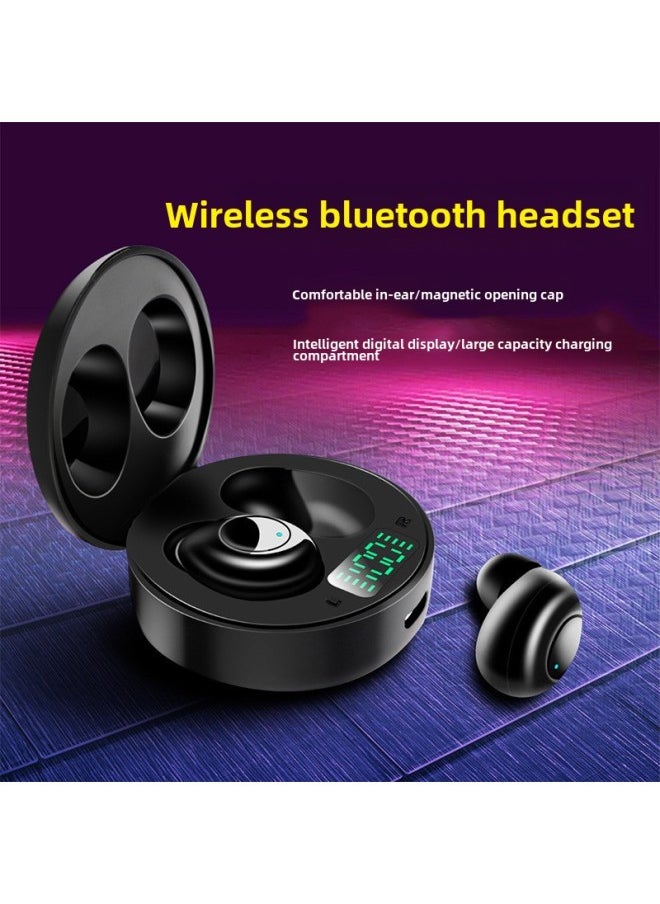 Touch Wireless Bluetooth Headset 5.0 Binaural Call LED Intelligent Digital Display Headset In-ear Smart Headset-Color:Black