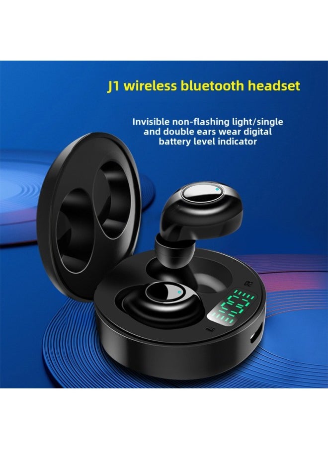 Touch Wireless Bluetooth Headset 5.0 Binaural Call LED Intelligent Digital Display Headset In-ear Smart Headset-Color:Black
