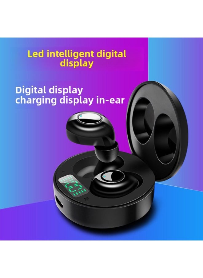 Touch Wireless Bluetooth Headset 5.0 Binaural Call LED Intelligent Digital Display Headset In-ear Smart Headset-Color:Black