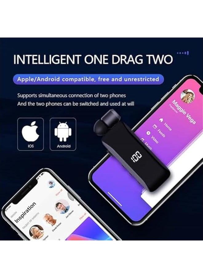 Retractable Single Earbud Lavaliere Bluetooth Earpiece Bluetooth Headset for Phone Call with Mic, Cell Phone Ear Piece Wireless Bluetooth Work Dirver Headphones for iPhone Android with Microphone