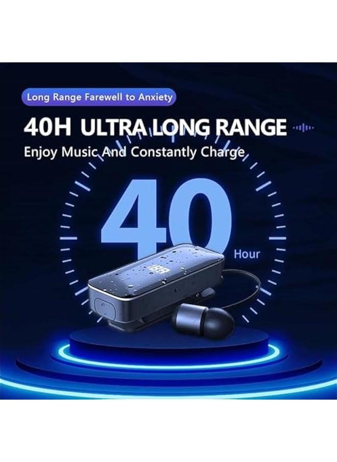 Retractable Single Earbud Lavaliere Bluetooth Earpiece Bluetooth Headset for Phone Call with Mic, Cell Phone Ear Piece Wireless Bluetooth Work Dirver Headphones for iPhone Android with Microphone