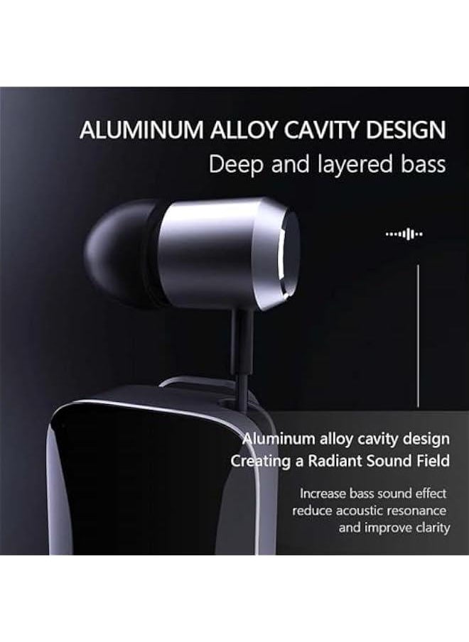 Retractable Single Earbud Lavaliere Bluetooth Earpiece Bluetooth Headset for Phone Call with Mic, Cell Phone Ear Piece Wireless Bluetooth Work Dirver Headphones for iPhone Android with Microphone