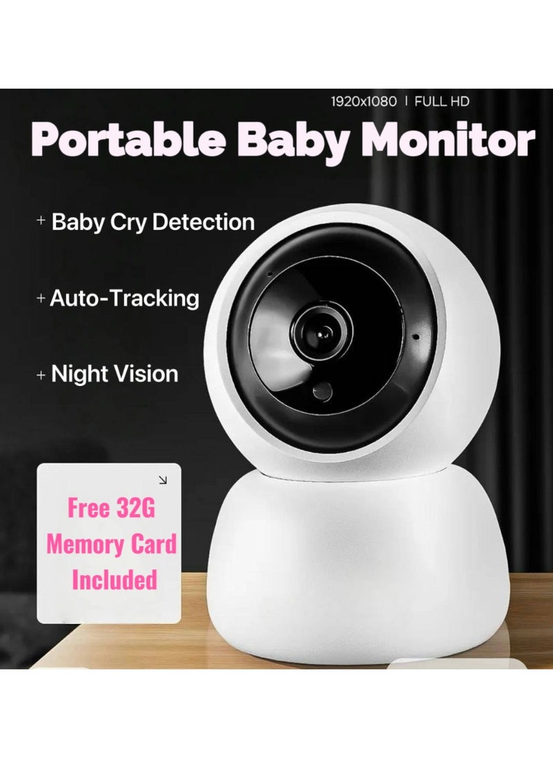 Portable Rechargeable Infrared Automatic Monitor (PRIAM) Cordless Lightweight HD Camera 1080P Video Recording, Auto Alarm, IR Night Vision, Crying Detection for Baby Infante Toddler Kids Safety, With 32G Memory Card