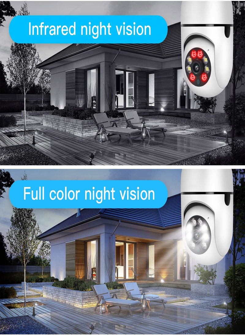 Light Bulb Camera, 360° Light Bulb Security Camera, 2.4GHz Smart Wireless WiFi 1080P HD Security Camera for Indoor Outdoor, with Motion Detection Alarm Night Vision, Two-Way Talk Motion Alarm
