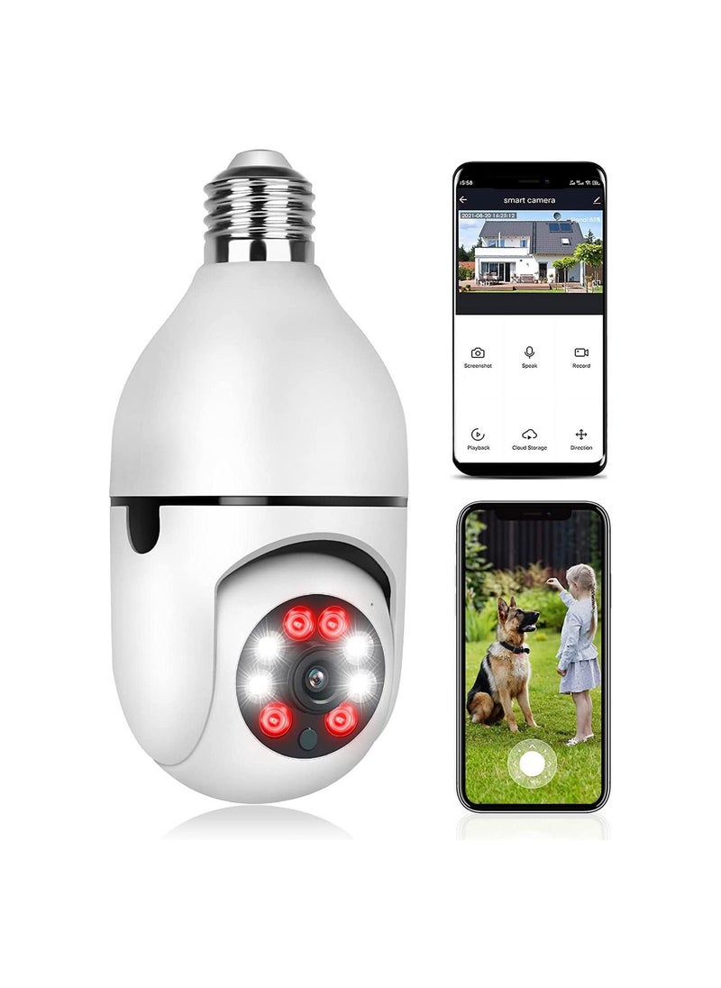 Light Bulb Camera, 360° Light Bulb Security Camera, 2.4GHz Smart Wireless WiFi 1080P HD Security Camera for Indoor Outdoor, with Motion Detection Alarm Night Vision, Two-Way Talk Motion Alarm