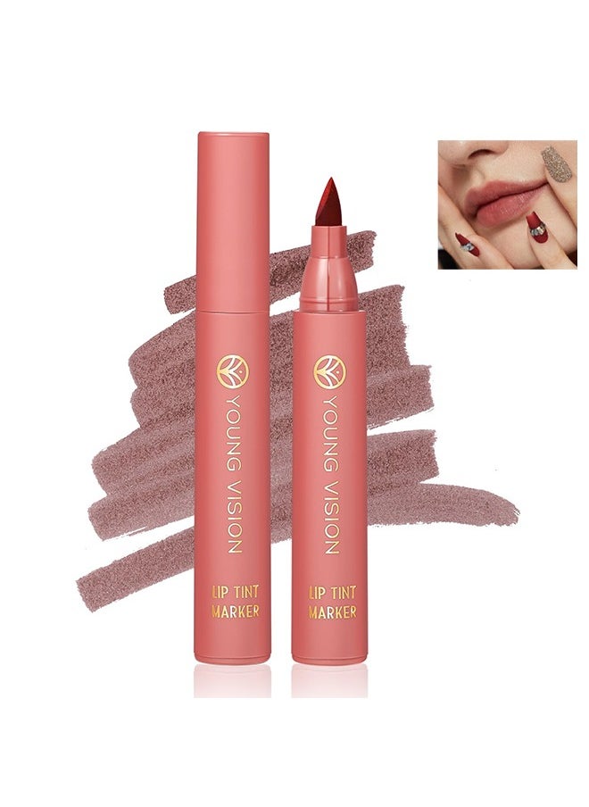 Lip Tint Marker, Lightweight Lip Stain, Liquid lipstick with Nude Matte Shades, Lip Liner and Stick 2-in-1, Long Wearing and Waterproof #01