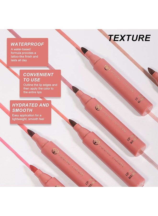 Lip Tint Marker, Lightweight Lip Stain, Liquid lipstick with Nude Matte Shades, Lip Liner and Stick 2-in-1, Long Wearing and Waterproof #01