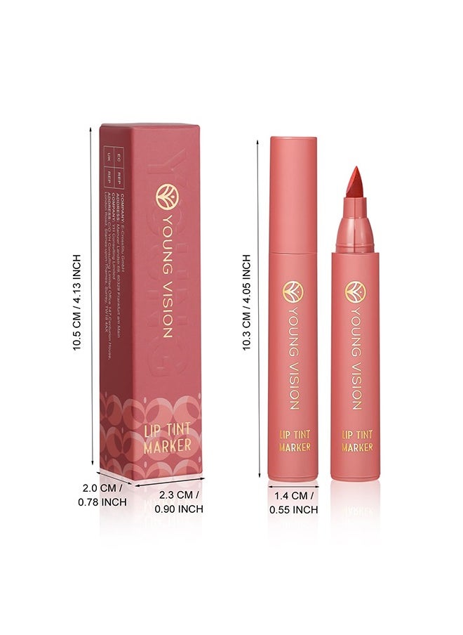 Lip Tint Marker, Lightweight Lip Stain, Liquid lipstick with Nude Matte Shades, Lip Liner and Stick 2-in-1, Long Wearing and Waterproof #01