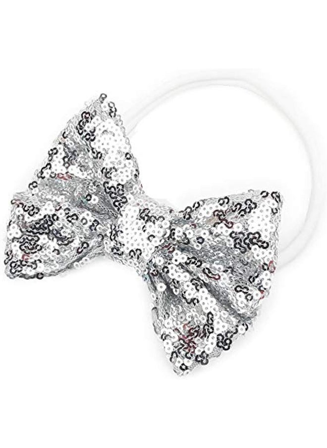 Baby Infant Girls Hair Band Sequined Bow Headband Turban Knot Hair Headwear (Silver)