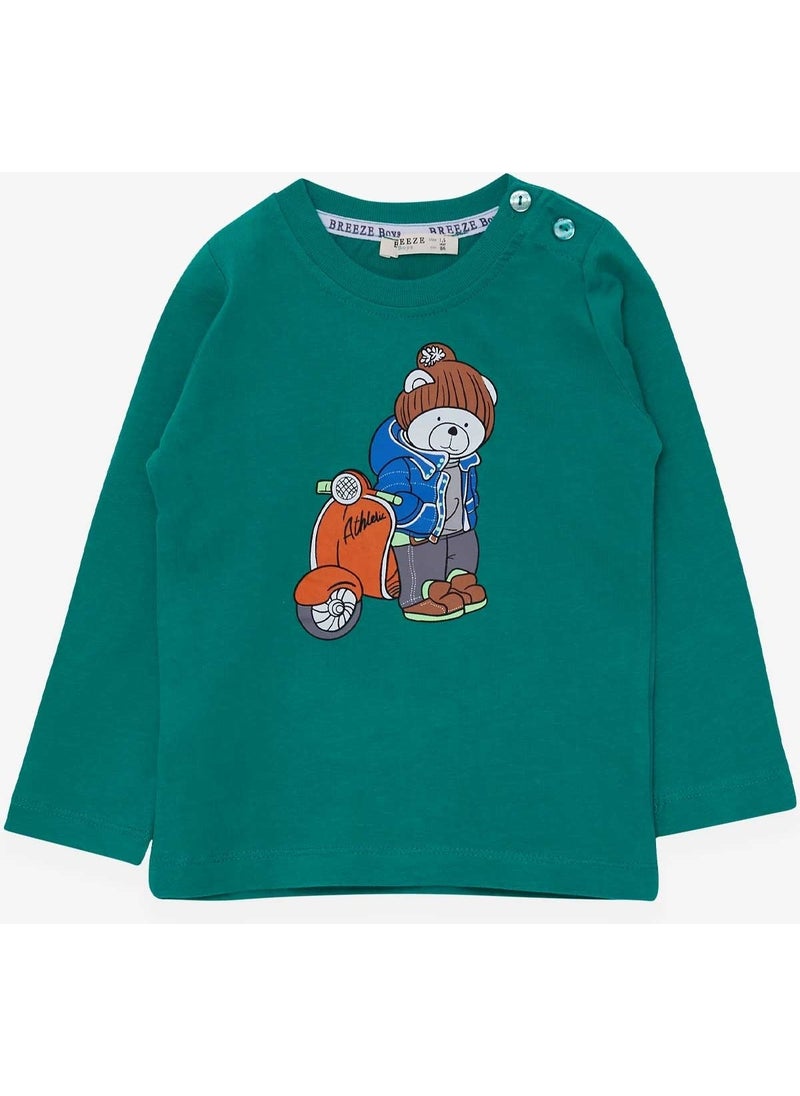 Boys Long Sleeve T-Shirt Teddy Bear Printed Green (1.5 Years)