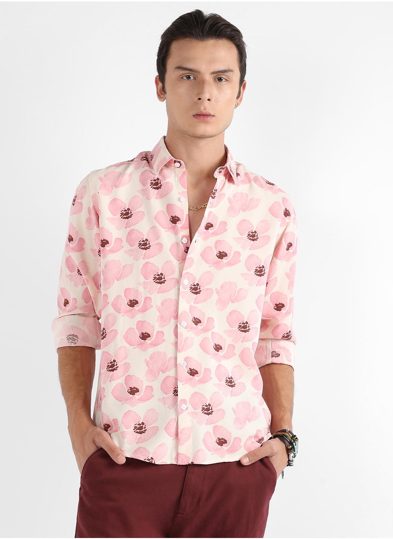 Men's Light Pink Flower Petals Shirt